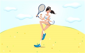 Vector girl playing tennis HD wallpaper