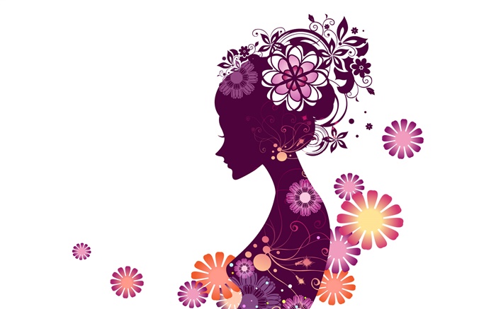 Vector young girl, flowers, white background Wallpapers Pictures Photos Images