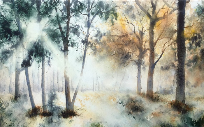 Watercolor painting, trees Wallpapers Pictures Photos Images