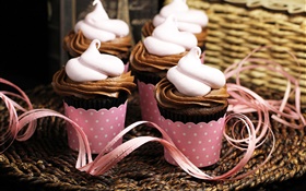 Cupcakes, chocolate, cream, sweet food HD wallpaper
