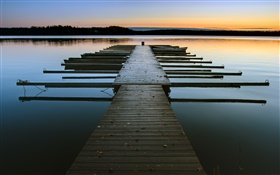 Dock, dusk, lake, water HD wallpaper