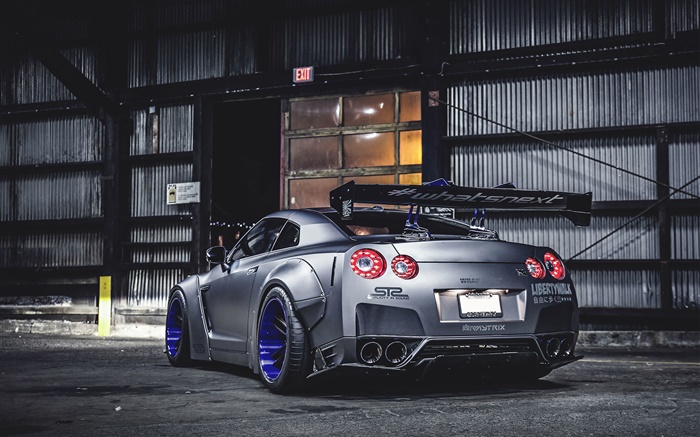 Nissan GT-R silver car rear view, city night Wallpapers Pictures Photos Images