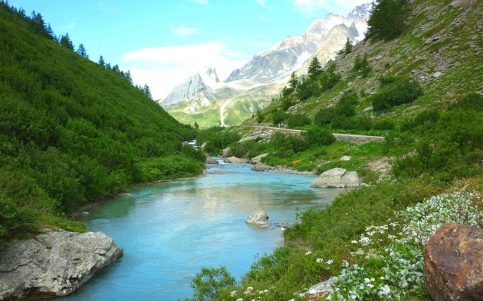 Summer, freedom, mountains, forest, river, clouds Wallpapers Pictures Photos Images