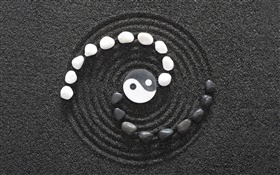Yin and Yang gossip, black and white HD wallpaper