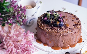 Cream cake, flowers, dessert HD wallpaper