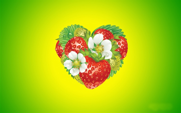 Love heart, flowers, strawberry, creative design Wallpapers Pictures Photos Images