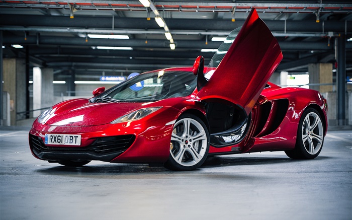 Red McLaren MP4-12C supercar parking Wallpapers Pictures Photos Images