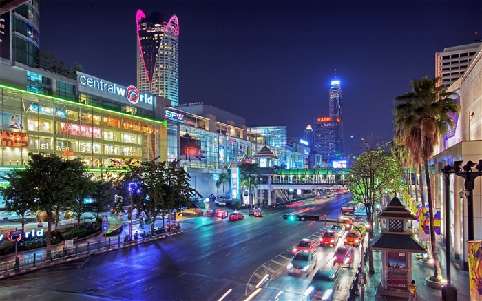 Bangkok, Thailand, city night, road, houses, lights Wallpapers Pictures Photos Images