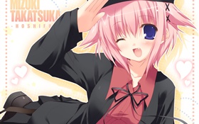 Pink hair anime girl, smile