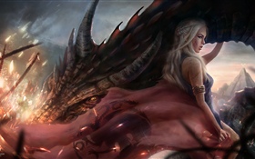 Game of thrones, Emilia Clarke, dragon, art picture HD wallpaper