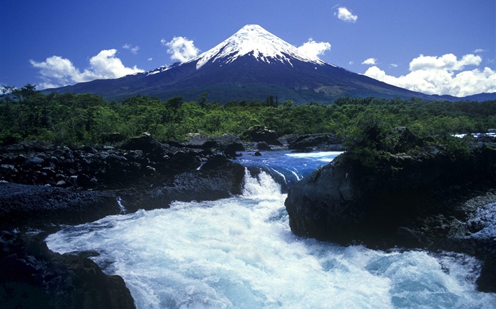 Mountain, river, blue sky Wallpapers Pictures Photos Images