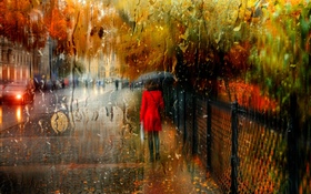 Rain, city, people, water, umbrella HD wallpaper