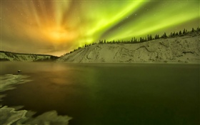 Alaska, Northern lights, lake, snow, winter HD wallpaper