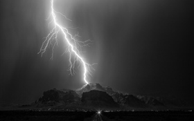 Lightning, mountain, night HD wallpaper