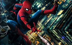 Spider-man, rain, city, art picture HD wallpaper