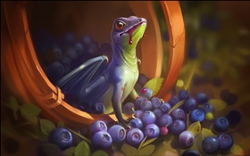 Dragon, wings, blood, blueberry, art picture HD wallpaper