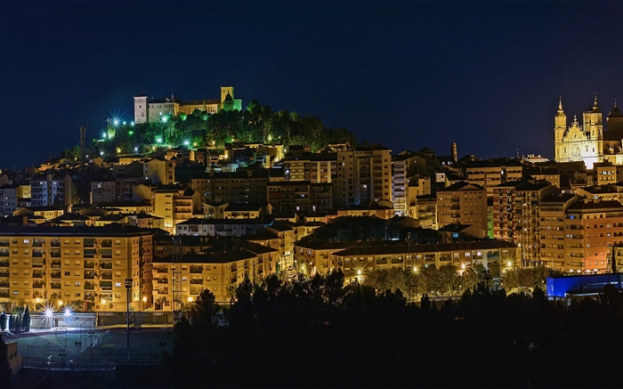 Spain, Aragon, lights, night, city, buildings Wallpapers Pictures Photos Images