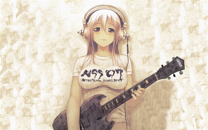 Anime girl, headphone, guitar Wallpapers Pictures Photos Images