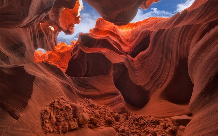 Antelope Canyon, rocks, sky Wallpapers Pictures Photos Images