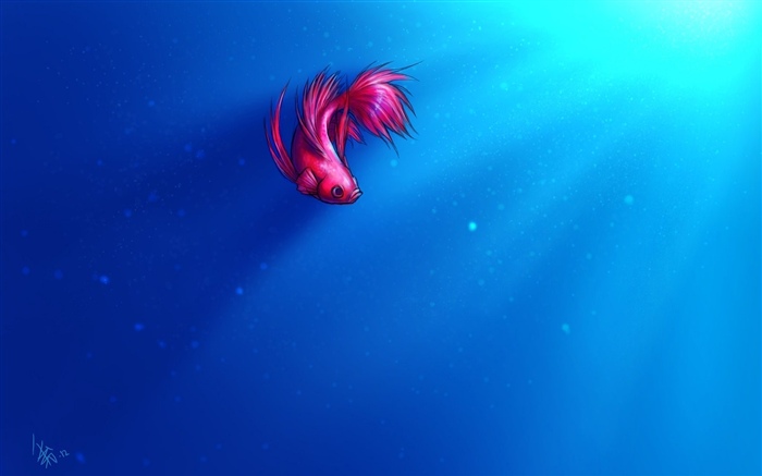 Art painting, pink fish, blue sea Wallpapers Pictures Photos Images