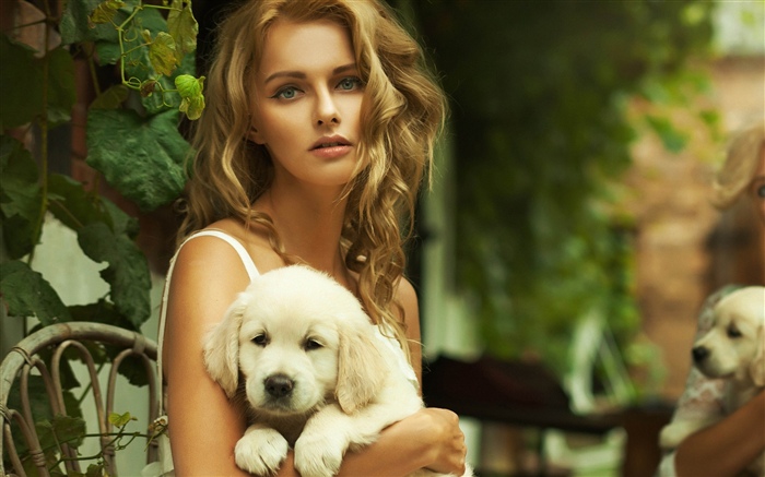 Blonde girl and dog Wallpapers Pictures Photos Images