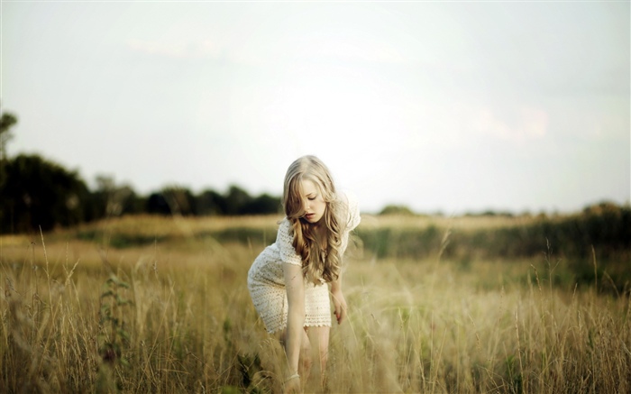 Blonde girl, grass, summer Wallpapers Pictures Photos Images