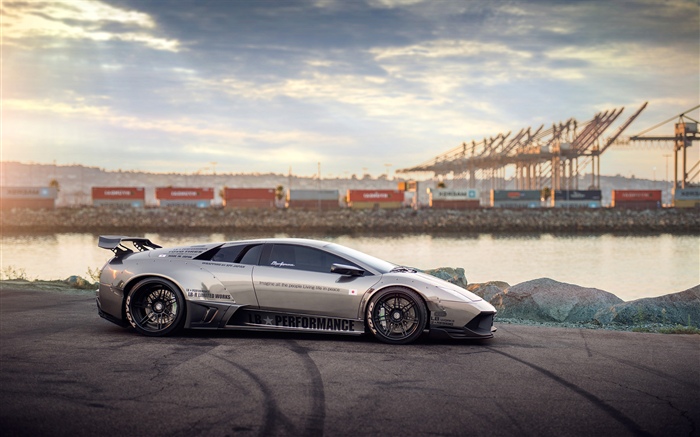 Lamborghini silver supercar side view Wallpapers Pictures Photos Images