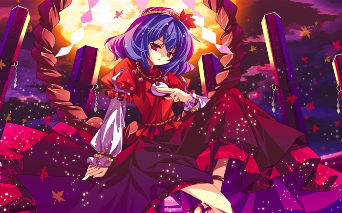 Purple hair anime girl, red eyes Wallpapers Pictures Photos Images