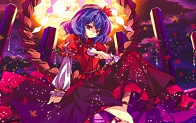 Purple hair anime girl, red eyes HD wallpaper