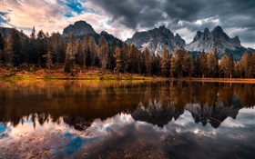 Autumn, lake, mountains, clouds HD wallpaper