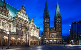 Germany, Bremen, city, night, lights HD wallpaper