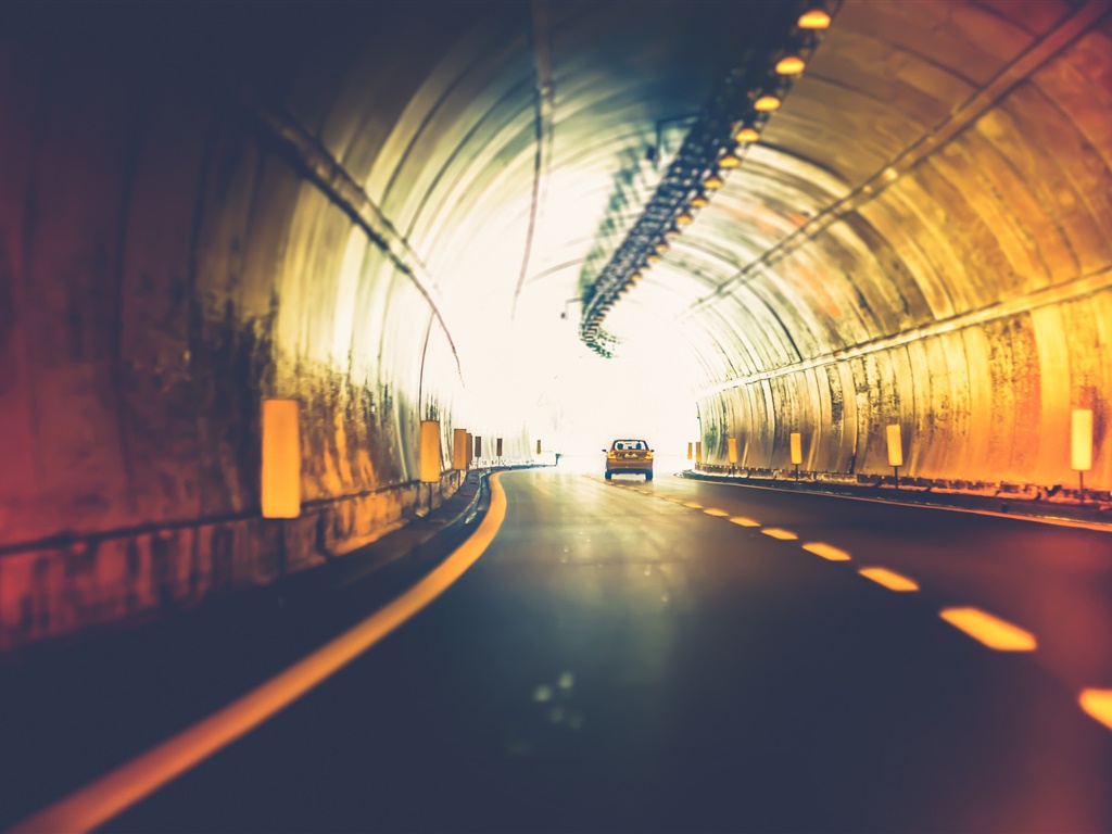Tunnel, car, light, road 1024x768 wallpaper