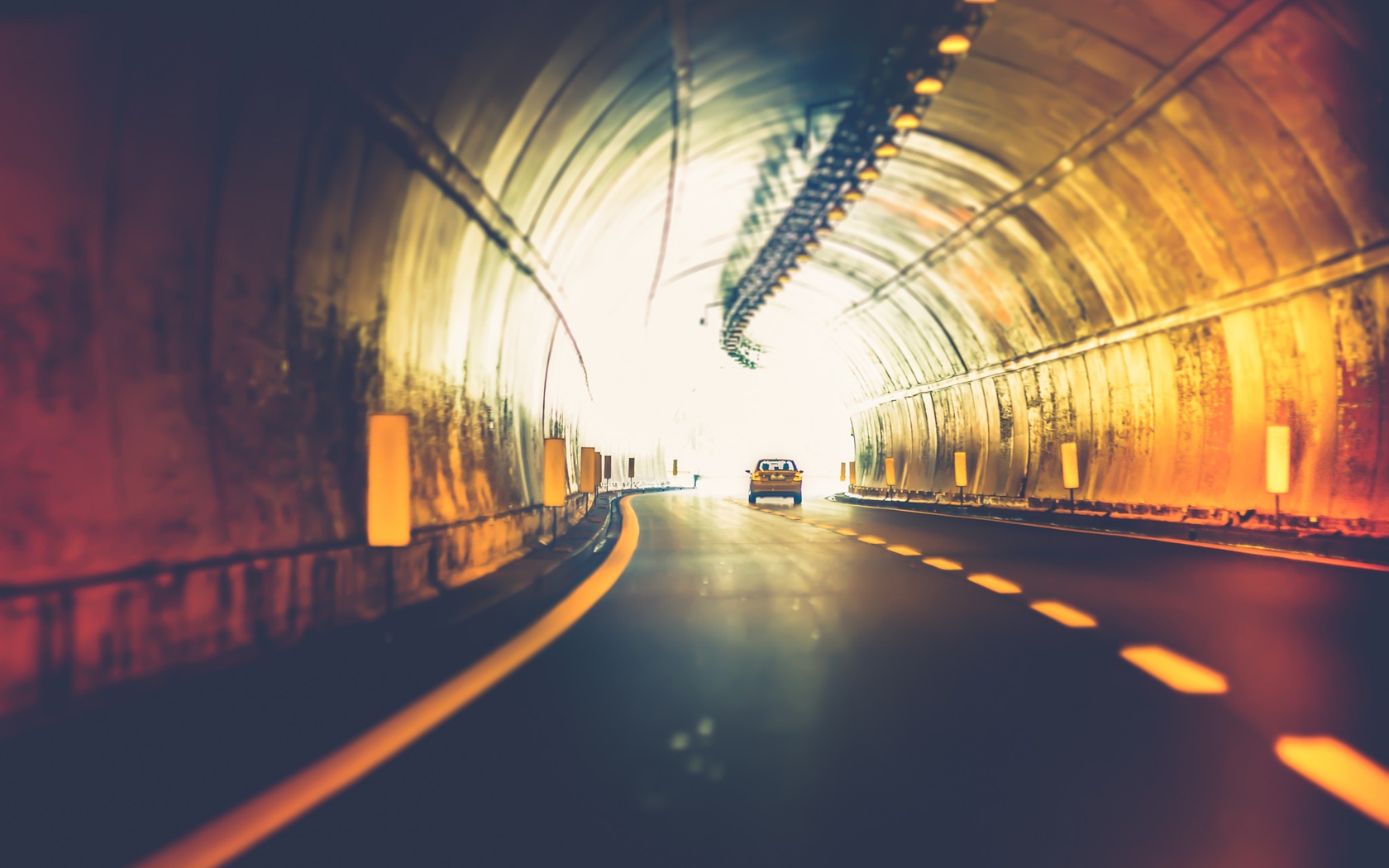 Tunnel, car, light, road 1680x1050 wallpaper
