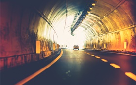 Tunnel, car, light, road