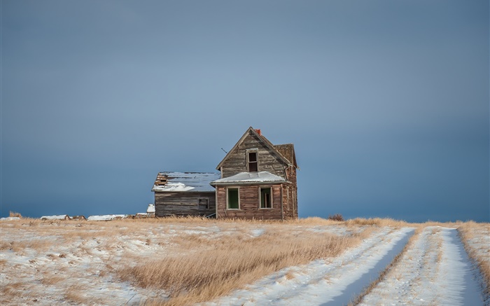 Winter, snow, fields, house Wallpapers Pictures Photos Images