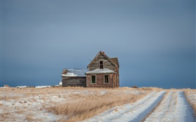 Winter, snow, fields, house HD wallpaper